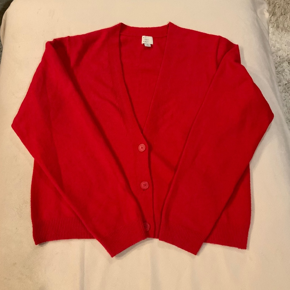 A New Day S Red Cardigan Officecore Coquette Balletcore Cottagecore Coastal